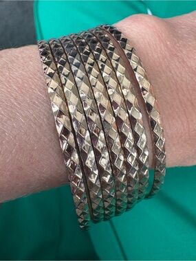 Vintage Gold Tone Diamond Cut Bangle Bracelets Set of 7 Stacking Geometric